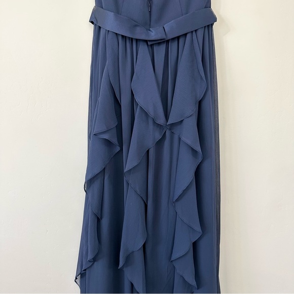 White by Vera Wang Long Chiffon Halter Cascading Bridesmaid Dress in Midnight - Picture 6 of 14